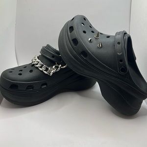 Black Platform Crush Crocs with Punk Stud Chain Spike Details Womens 8